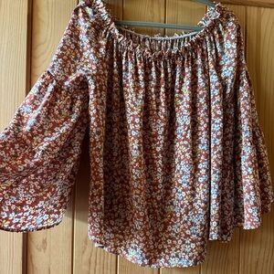 SHEIN Floral Off-Shoulder Bell Sleeve Blouse